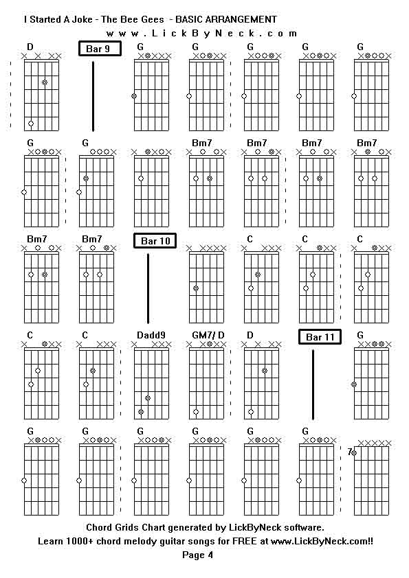 Chord Grids Chart of chord melody fingerstyle guitar song-I Started A Joke - The Bee Gees  - BASIC ARRANGEMENT,generated by LickByNeck software.